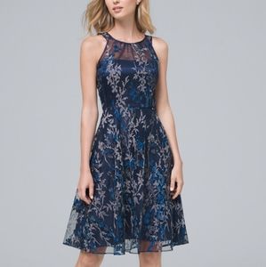 Brand New stunning embroidery mesh white House Black market fit and flare dress